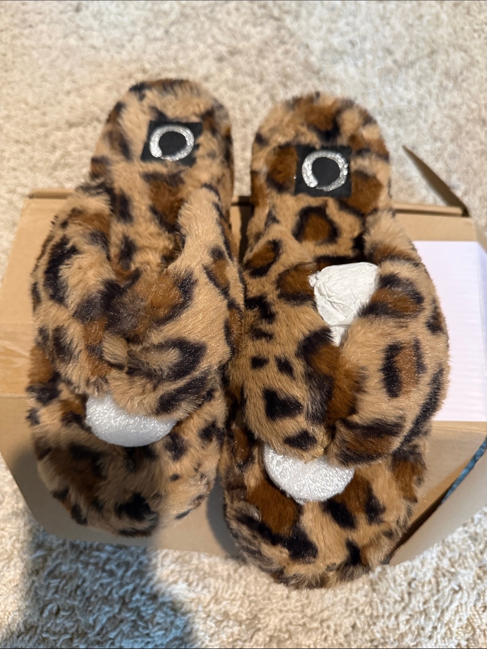 Leopard Faux Fur Cross-Band Slippers